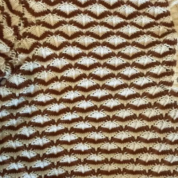 Sézane Mae Jumper Brown Ecru Knit Short Sleeve Puff Sleeve Size Large - Picture 5 of 9